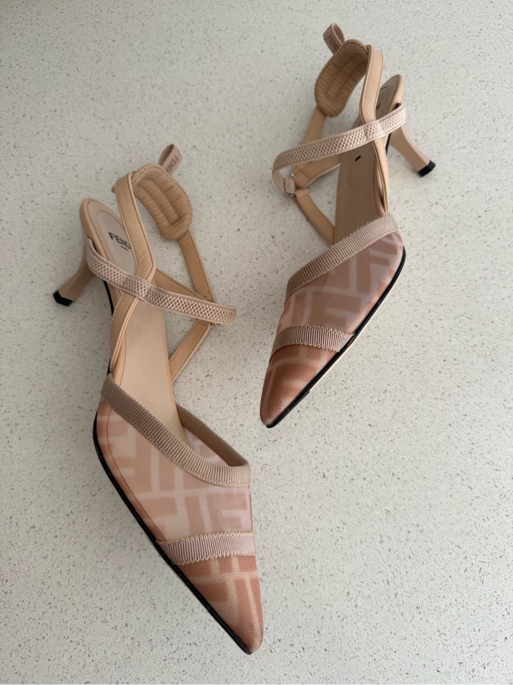 Fendi Colibri FF Mesh Slingback Kitten-Heel Pumps EU 39 US 9 - Picture 5 of 8